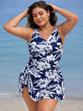 Swim Lushoire ملابس سباحة طقم واحد بطباعة زهرية للحجم الكبير للشاطئ/العطلات الصيفية