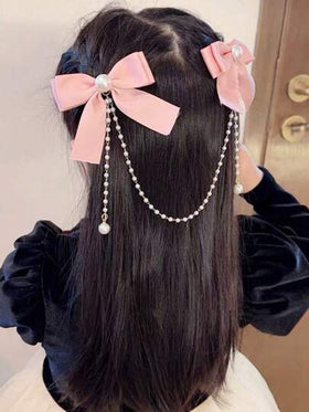 مقطع شعر بفيونكة سلسلة اللؤلؤ قطعة واحدة، كليب شعر لطيف بتاسيل وأميرة صغيرة عطرة ورقيقة مع إكسسوارات شعر اللؤلؤ للفتاة (بطاقة للعرض فقط)