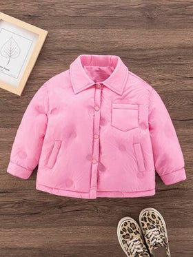 SHEIN جاكيت قميص منقطة مبطنة للبنات الصغار 4-7 سنوات مع شق جانبي, أزياء الخارجية الشتوية