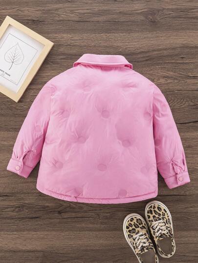 SHEIN جاكيت قميص منقطة مبطنة للبنات الصغار 4-7 سنوات مع شق جانبي, أزياء الخارجية الشتوية