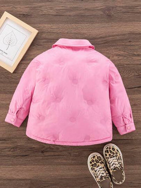 SHEIN جاكيت قميص منقطة مبطنة للبنات الصغار 4-7 سنوات مع شق جانبي, أزياء الخارجية الشتوية