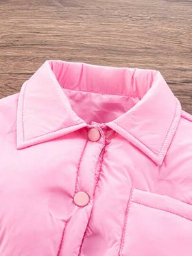 SHEIN جاكيت قميص منقطة مبطنة للبنات الصغار 4-7 سنوات مع شق جانبي, أزياء الخارجية الشتوية