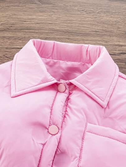 SHEIN جاكيت قميص منقطة مبطنة للبنات الصغار 4-7 سنوات مع شق جانبي, أزياء الخارجية الشتوية