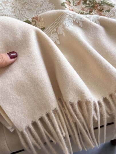 1 قطعة وشاح/بونشو نسائي من الكشمير الصناعي المطرز للخريف/الشتاء، سميك ودافئ بطراز بوهيمي مع شرابات، مناسب للسفر