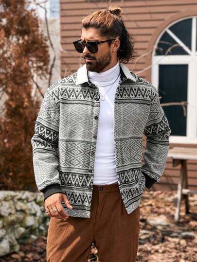 Manfinity Homme جاكيت رجالية بأكمام طويلة ذات أزرار أمامية بلون واحد مجزأة، للارتداء اليومي العادي، هدية للصديق، جاكيت دافئة للشتاء، ملابس رجالية للخريف، جاكيت رجالية شتوية، جاكيت رجالية بطباعة وأزرار