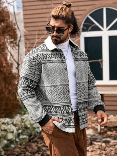 Manfinity Homme جاكيت رجالية بأكمام طويلة ذات أزرار أمامية بلون واحد مجزأة، للارتداء اليومي العادي، هدية للصديق، جاكيت دافئة للشتاء، ملابس رجالية للخريف، جاكيت رجالية شتوية، جاكيت رجالية بطباعة وأزرار