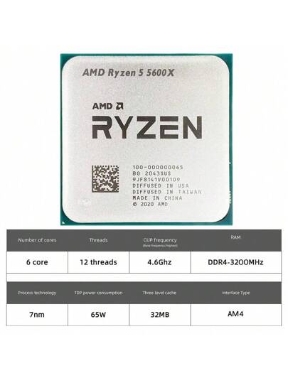 AMD معالج AMD Ryzen 5 5600X R5 5600X 3.7 جيجاهرتز 6 نواة 12 خيط 7 نانومتر 65 واط ذاكرة كاش L3=32M المقبس AM4 جديد بدون مبرد