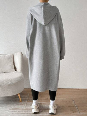 SHEIN EZwear معطف رمادي بغطاء للرأس متوسط الطول مبطن بالصوف للنساء، للخريف والشتاء