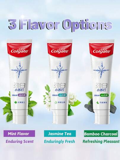colgate معجون أسنان التبييض ثلاثي الصودا الخبازية - 3 قطع، كل واحد 120 جرام، 99% صودا خبازية نقية، نكهات الفحم الناعم والياسمين والشاي، أنفاس منعشة، العناية اليومية للفم، استخدام عائلي