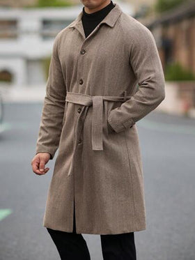 Manfinity Homme معطف رجالي طويل كاجوال بياقة مرتفعة و أكمام طويلة بطبعة السمكة ، خريف وشتاء