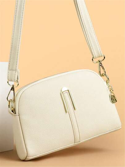 حقيبة كتف نسائية صغيرة بسيطة متعددة الاستخدامات للنساء متوسطات السن، حقيبة كتف نسائية من جلد PU ناعم موضة بسوستة مزدوجة الطبقة