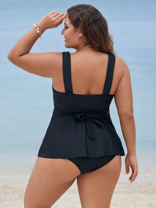 Swim Lushoire ملابس سباحة تانكيني مبطن باللون الأحادي المقاس الكبير للصيف