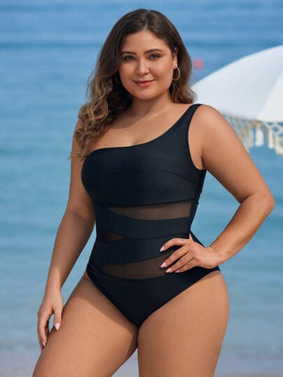 Swim Lushoire ملابس سباحة بتصميم قطعة واحدة للسيدات نساء البدينات مع تباين لون الشبك والأجزاء موحد اللون مناسبة للصيف والعطلات الشاطئية