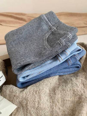 SHEIN LMoss Kids 3 قطع مجموعة سراويل متماسكة ذات خصر مطاطي مضفر للبنات الصغار من LMoss، مناسبة للخريف والشتاء