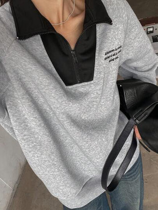 DAZY سترة نسائية قطنية بياقة مضغوطة، أكمام طويلة، بلوزة مطرزة بتصميم ألوان متباينة فضفاضة