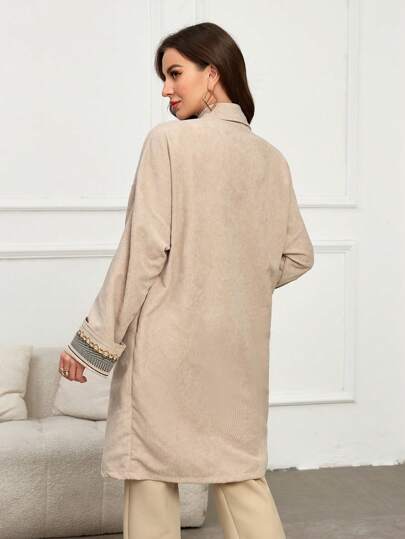 Seusyu معطف كاجوال منتظم بأكمام طويلة وأزرار أمامية بقصة بسيطة ولون صلب للنساء