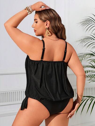 Swim Lushoire ملابس سباحة نسائية بتنوره عريضة بتصميم بسيط ولون أحادي للاستخدام اليومي في الصيف