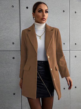 EMERY ROSE معطف كاجوال بأكمام طويلة وياقة مطوية للنساء، أحادي الصدر، للاستخدام في فصلي الخريف والشتاء