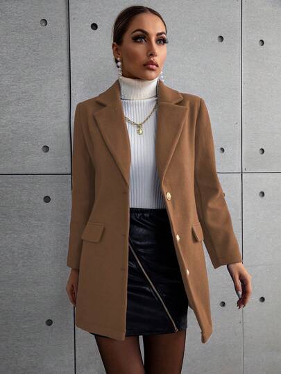 EMERY ROSE معطف كاجوال بأكمام طويلة وياقة مطوية للنساء، أحادي الصدر، للاستخدام في فصلي الخريف والشتاء