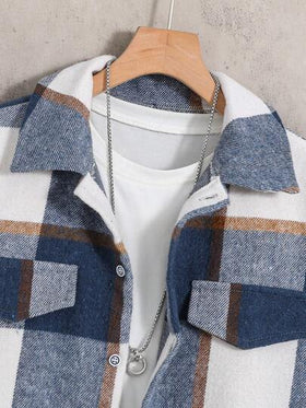 SHEIN Casuvi Kids شاكيت فانيلي مربع سميك للمراهقين الأولاد للرياضة والارتداء اليومي العصري، خريف وشتاء