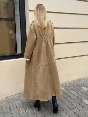 SHEIN Essnce معطف طويل نسائي مبطن بطبقة عازلة للحرارة، بني/كاكي، ملابس نسائية للخريف، ملابس نسائية، معطف، معطف أمريكي ريترو، معطف كاجوال رياضي فاخر، ملابس نسائية شتوية، فستان طويل للخريف
