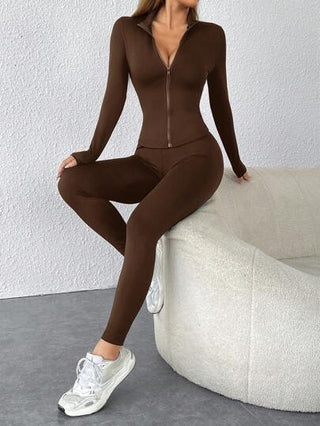 PETITE طقم رياضي قطعتين أسود سوستة معطف وتايتات