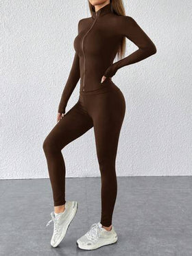 SHEIN PETITE طقم رياضي قطعتين أسود، جاكيت مزودة بسحاب وسروال ضيق