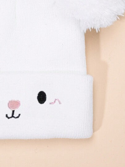 قبعة مكروهة النسيج الأبيض Y2k بتصميم Pom Pom & Bear Ear ,مثالية للرياضات الخارجية واليومية ، قبعة شتوية دافئة للأولاد والفتيات الرضع