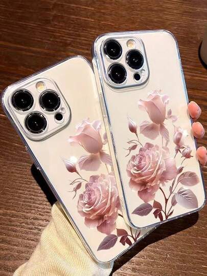 1 قطعة حافظة هاتف شفافة مانعة للسقوط من نوع TPU بتصميم وردة صيفية متوافقة مع هواتف iPhone/11، 15PROMAX، 14PROMAX/Galaxy، SAM/Honor X6A، X7B، X8B