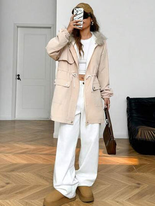 EZwear معطف قبعة منسوج للنساء اللون الخاكي عادي