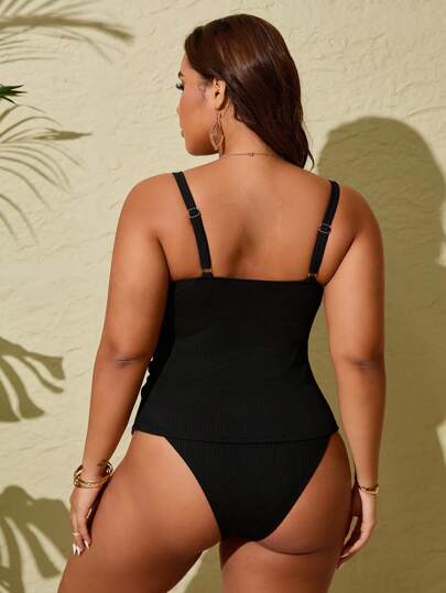 Swim Lushoire ملابس سباحة من قطعتين للمقاسات الكبيرة ذات لون أحادي وحمالات رفيعة ومفتوحة من الجانب ، مجموعة مثالية للصيف