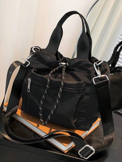 حقيبة نسائية كاجوال من النايلون مقاومة للماء بلون أحادي، حقيبة يد وحقيبة كتف متقاطعة