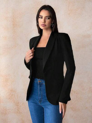 Tall جاكيت بدلة سوداء ذات أزرار فردية بياقة على شكل ثمرة خضراء مناسبة للارتداء في الخريف والشتاء للتنقل