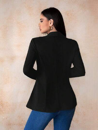 Tall جاكيت بدلة سوداء ذات أزرار فردية بياقة على شكل ثمرة خضراء مناسبة للارتداء في الخريف والشتاء للتنقل