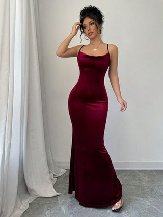 Rafferiza فستان أحمر أنيق للنساء لحفلات السنة الجديدة، أزياء حريرية طويلة بلون بوردو