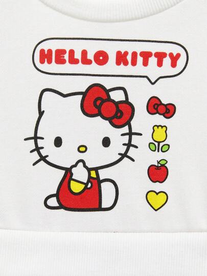 فساتين بيبي HELLO KITTY AND FRIENDS |  فستان أحمر كم طويل أبيض حلو وجميل بطبعات قلب وتفاحة على قطة كرتونية للبنات الصغيرات