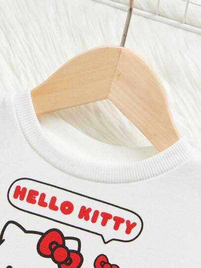 فساتين بيبي HELLO KITTY AND FRIENDS |  فستان أحمر كم طويل أبيض حلو وجميل بطبعات قلب وتفاحة على قطة كرتونية للبنات الصغيرات