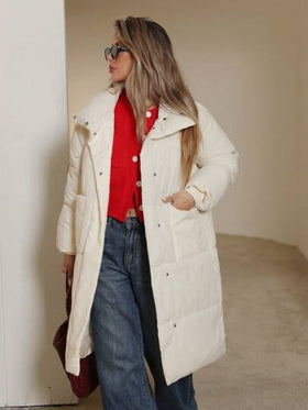 SHEIN Privé معطف كاجوال فضفاض جديد سميك مبطن بطبقة واسعة الجيوب ، ذو لون أحادي متوسط الطول، مناسب لملابس الشتاء