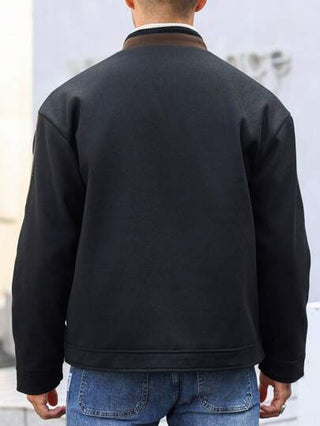 Manfinity Homme كنزة غير رسمية ذات لون واحد مع سوستة أمامية وأكمام طويلة للرجال