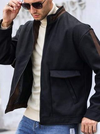 Manfinity Homme كنزة غير رسمية ذات لون واحد مع سوستة أمامية وأكمام طويلة للرجال