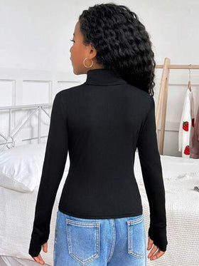 SHEIN بنطلون بناتي كاجوال قطني لون سادة بياقة عالية بأكمام طويلة