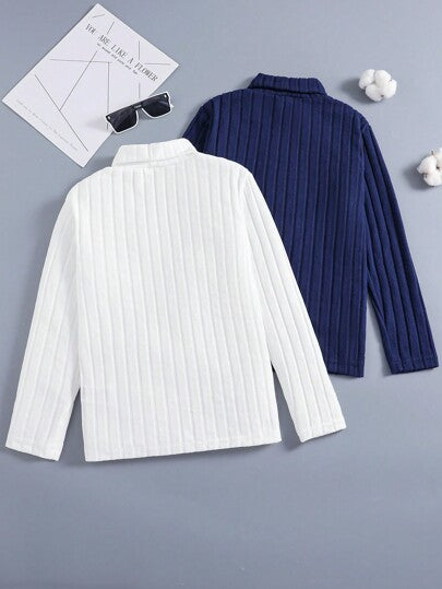 SHEIN قميص تي شيرت بأكمام طويلة بياقة عالية مخدد، مطرز برسم الحرف مناسب للبنين المراهقين، مناسب للارتداء في فصل الخريف وكطبقة إضافية