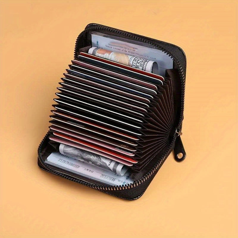 محفظة أنيقة بتصميم مينيمالي مع حجب RFID للرجال والنساء - جلد صناعي أسود فاخر بـ 11 فتحة بطاقات، حافظة هوية مغناطيسية وإغلاق بسحاب، تصميم رقيق سعة كبيرة، حامل الأساسيات اليومية، حواف مخيطة متينة