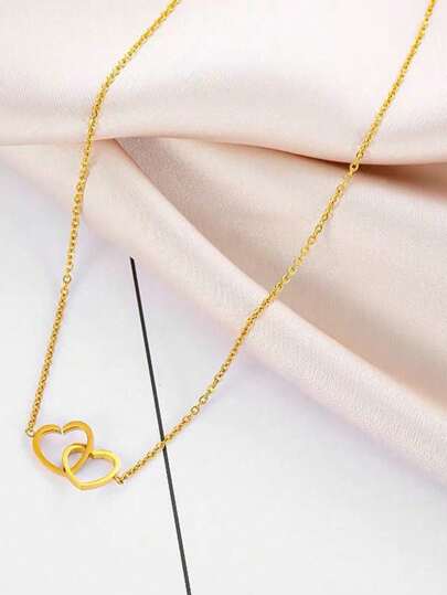 قلادة قلب مزدوج من الفولاذ المقاوم للصدأ - مجوهرات أنيقة ناعمة وبراقة لا تبهت مناسبة للنساء، ومناسبة لعيد الأم، عيد الحب، عيد الميلاد - إكسسوار ملابس وهدايا للمناسبات