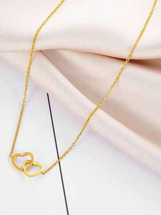 قلادة قلب مزدوج من الفولاذ المقاوم للصدأ - مجوهرات أنيقة ناعمة وبراقة لا تبهت مناسبة للنساء، ومناسبة لعيد الأم، عيد الحب، عيد الميلاد - إكسسوار ملابس وهدايا للمناسبات