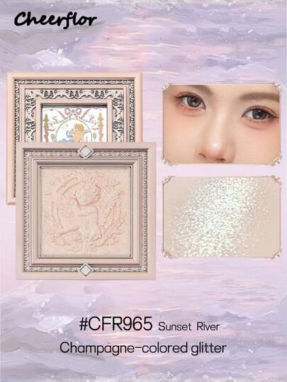 CHEERFLOR بودرة وجه مزخرفة، مع غطاء دوار مغناطيسي، باليت للخدود والتلوين، لمعة لامعة مع بريق، إضاءة طبيعية ولامعة، ميض مكياج، خفيف، ناعم، مستحضرات تجميل لجمال الوجه