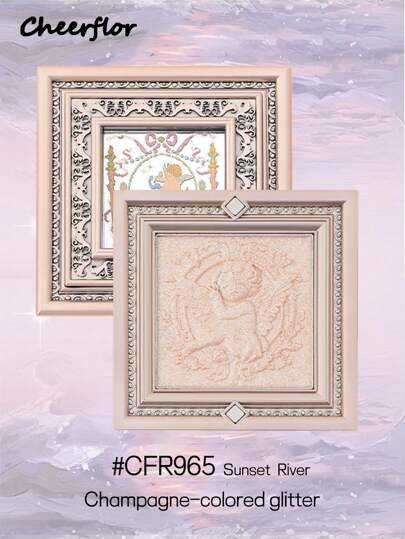 CHEERFLOR بودرة وجه مزخرفة، مع غطاء دوار مغناطيسي، باليت للخدود والتلوين، لمعة لامعة مع بريق، إضاءة طبيعية ولامعة، ميض مكياج، خفيف، ناعم، مستحضرات تجميل لجمال الوجه