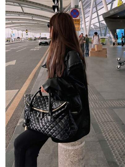 حقيبة سفر بشكل معيني، سعة كبيرة، حقيبة كتف جديدة، أمتعة للصعود على متن الطائرة، حقيبة كبيرة، حقيبة خفيفة الوزن للسفر لمسافات قصيرة، قابضة، شعور جودة عالية لفتاة رقيقة وباردة، حقيبة متنوعة للتنقل في جميع الفصول