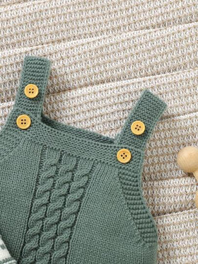 SHEIN Vintaside Kids مجموعة ملابس للأطفال الرضع بتصميم مخطط: كارديجان أكمام طويلة، وِسْتَان ومجموعة سروال قصير. قماش ناعم ومريح للتنفس، مظهر كاجوال عصري، 2 قطع
