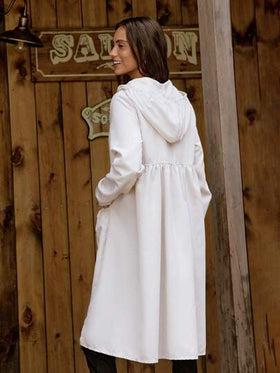 SHEIN LUNE معطف طويل كاجوال فضفاض بجيب وقلنسوة، أكمام طويلة لون أحادي للنساء في الخريف